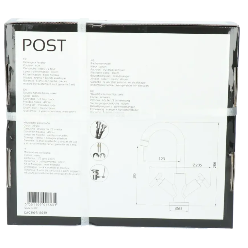 Absolut Post 2-knops wastafelkraan Zwart
