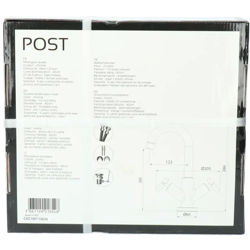 Absolut Post 2-knops wastafelkraan Chroom