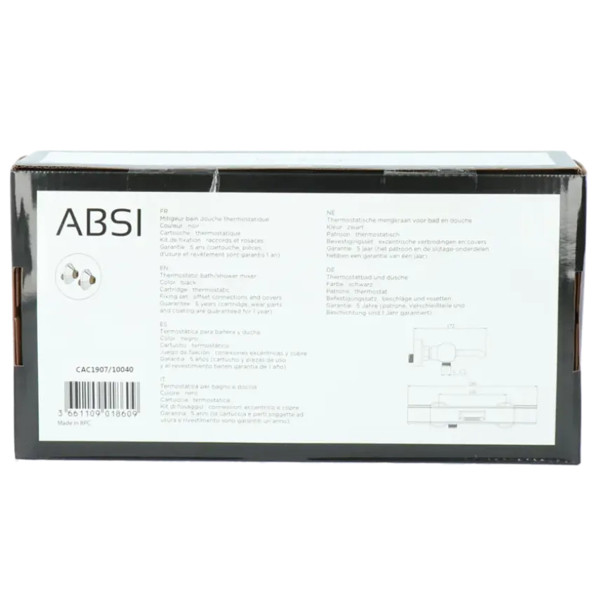 Absolut thermostatische badkraan Absi zwart 15 cm