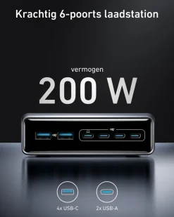 Batterijladers|Computeraccessoires > Anker Prime oplader snelladen tot 200W (6 poorten)
