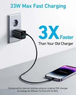 Batterijladers|Computeraccessoires > Anker 323 USB-C dual snellader zwart