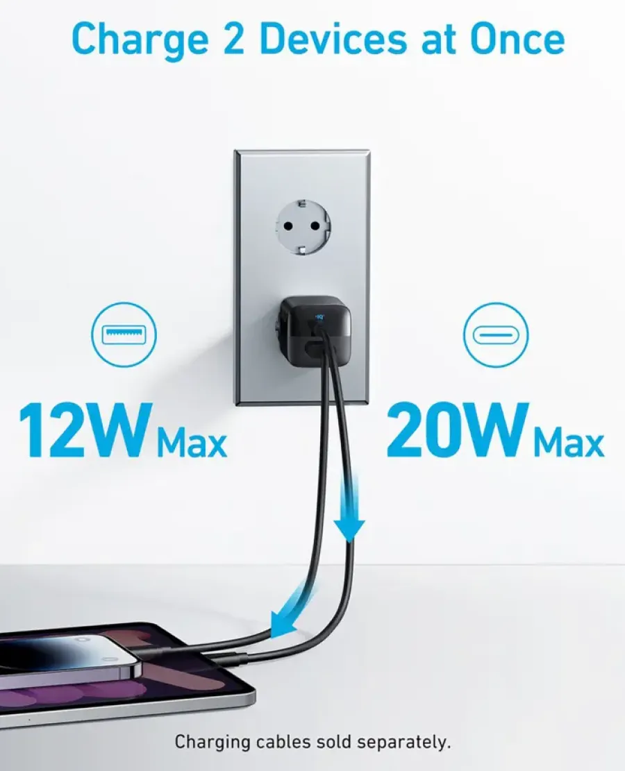 Batterijladers|Computeraccessoires > Anker 323 USB-C dual snellader zwart