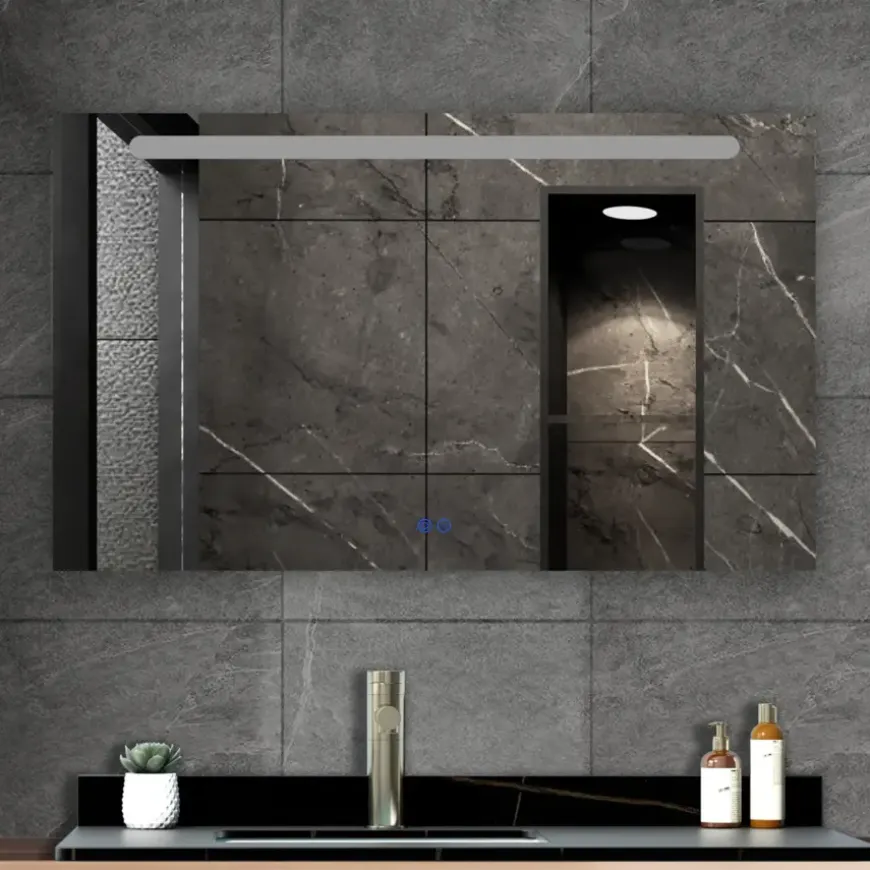 Atlantic badkamerspiegel Delon met verlichting rechthoek 60 x 100 cm chroom