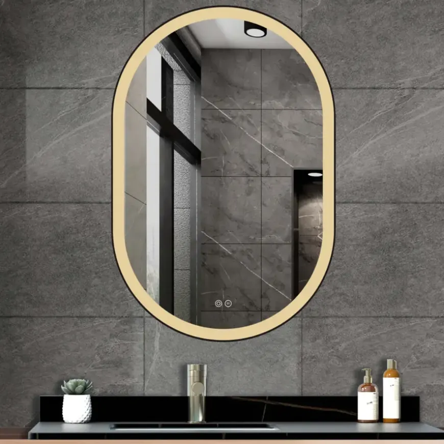 Atlantic badkamerspiegel Dona met verlichting ovaal 90 x 60 cm chroom - met zwarte aluminium rand