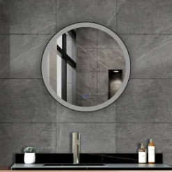 Atlantic badkamerspiegel Janessa met verlichting rond ø 60 cm chroom - met zwarte aluminium rand