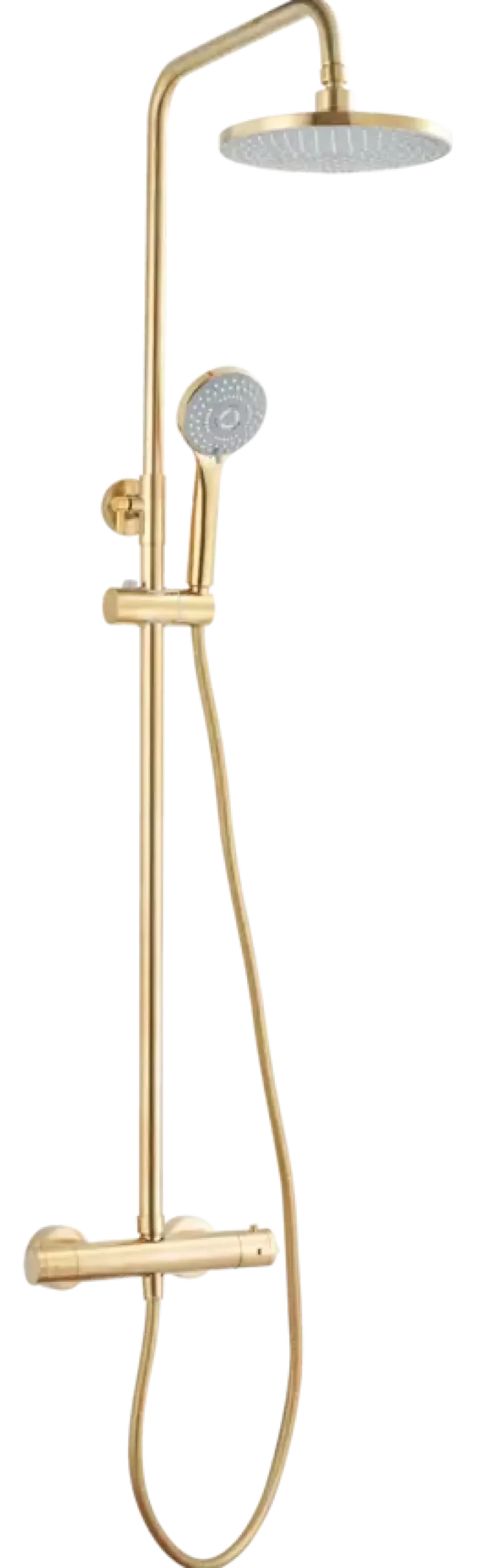 Atlantic regendoucheset Asher met handdouche 3 standen en thermostaatkraan goud - - hartafstand kraan 15 cm