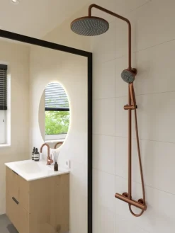 Atlantic regendoucheset Asher met handdouche 3 standen en thermostaatkraan koper - hartafstand kraan 15 cm