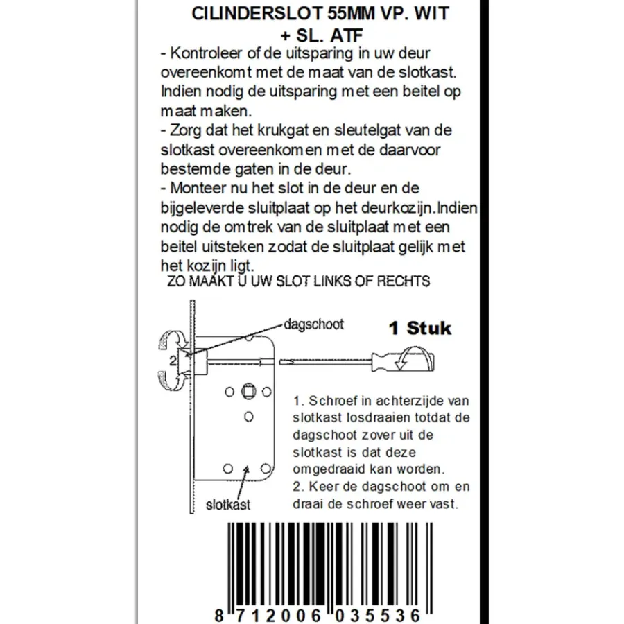Deursloten|Cilinders > ATZ Insteekslot cilinderslot met witte voorplaat Doorn 50mm PC 55mm