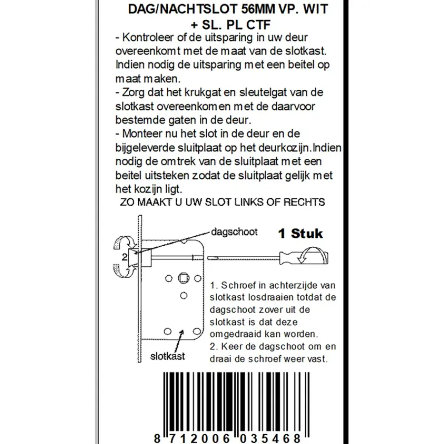 Deursloten > ATZ Insteekslot dag- /nachtslot met witte voorplaat Doorn 50mm