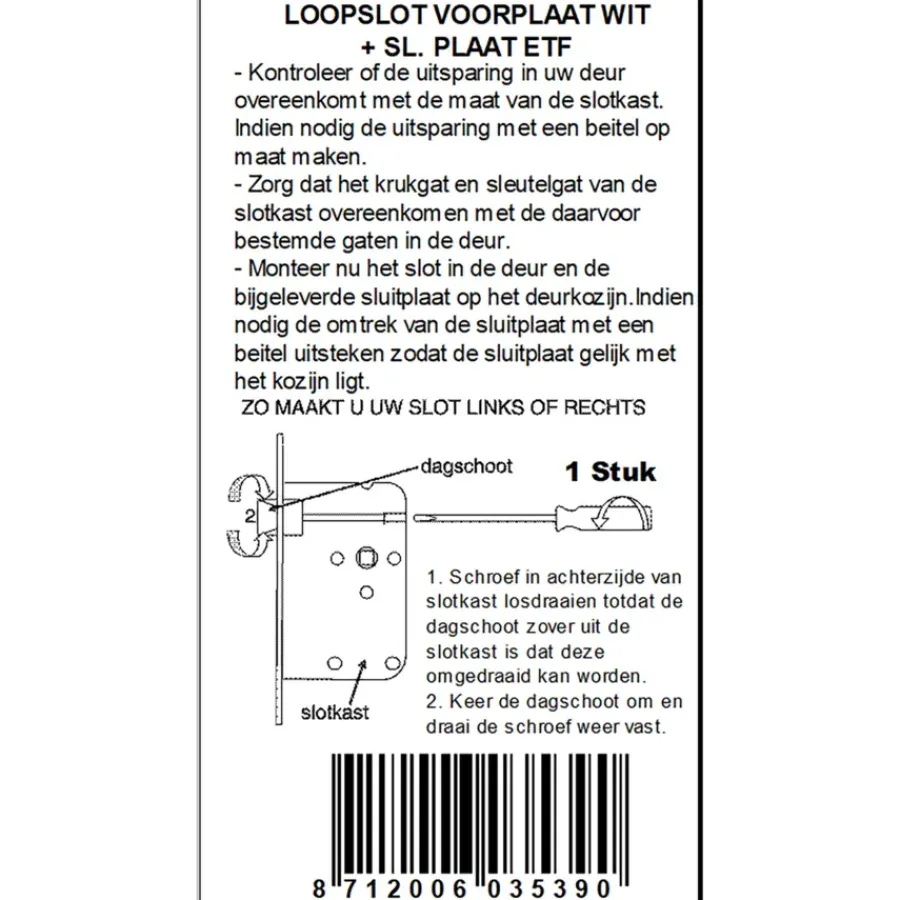 Deursloten|Cilinders > ATZ Insteekslot loopslot met witte voorplaat Doorn 50mm