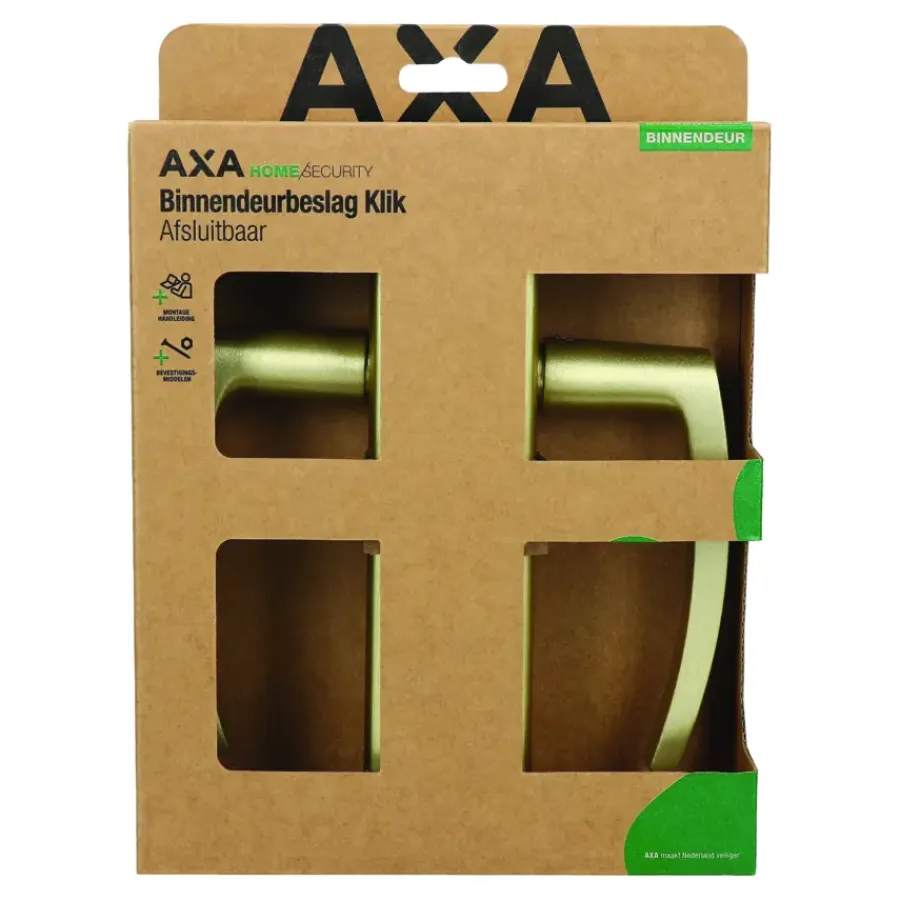 Deurbeslag Binnendeur|Deurklinken > AXA deurkrukset Curve klik blindschild met cilindergat goud
