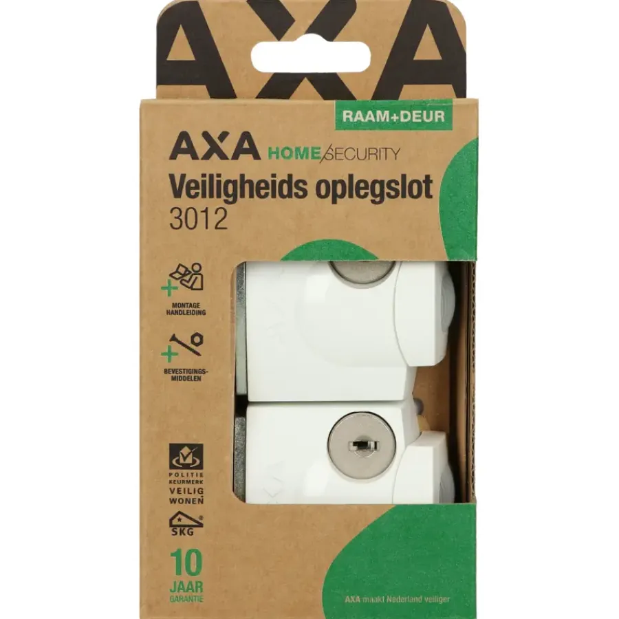 Raambeslag|Raamsluiting > AXA Oplegslot voor raam SKG 1-ster buitendraaiend wit gelijksluitend 2 stuks