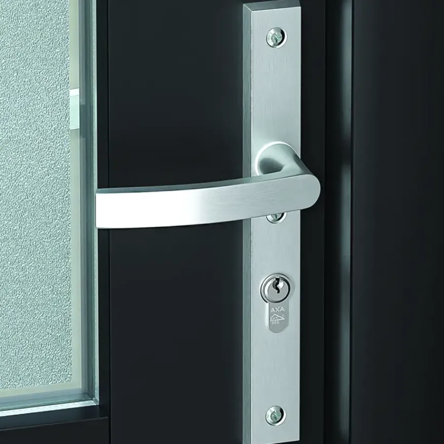 Deurbeslag Buitendeur|Deurklinken > AXA veiligheidsbeslag Edge achterdeur aluminium smal schild met SKG 3-sterren 55 mm