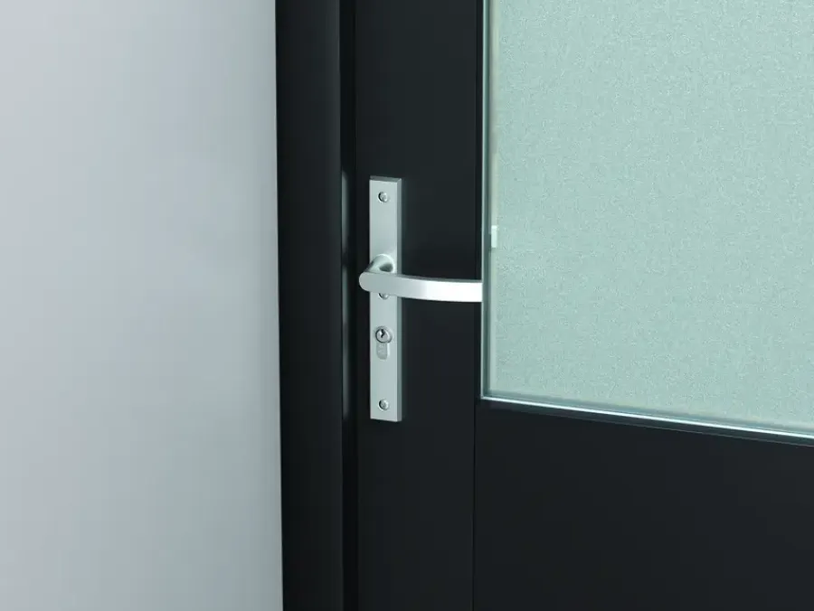 Deurbeslag Buitendeur|Deurklinken > AXA veiligheidsbeslag Edge achterdeur aluminium smal schild met SKG 3-sterren 55 mm