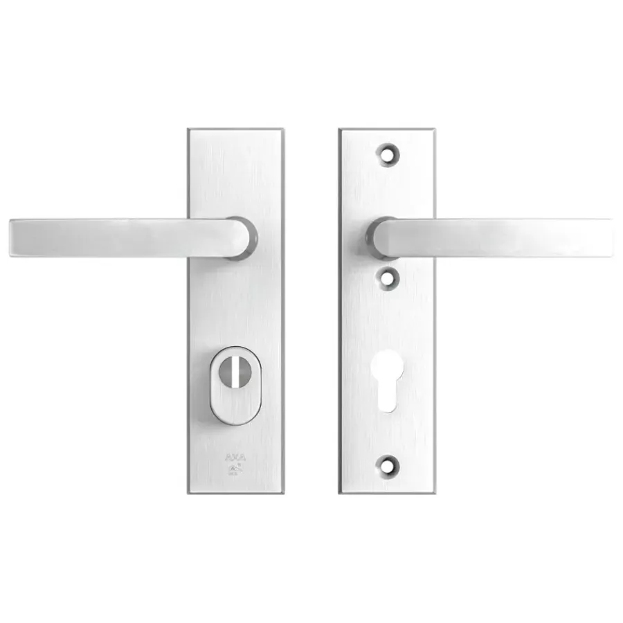 Deurbeslag Buitendeur|Deurklinken > AXA veiligheidsbeslag Edge achterdeur aluminium kortschild met SKG 3-sterren 72 mm