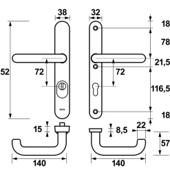 Deurbeslag Buitendeur|Deurklinken > AXA veiligheidsbeslag Oval achterdeur aluminium smal schild met SKG 3-sterren 72 mm