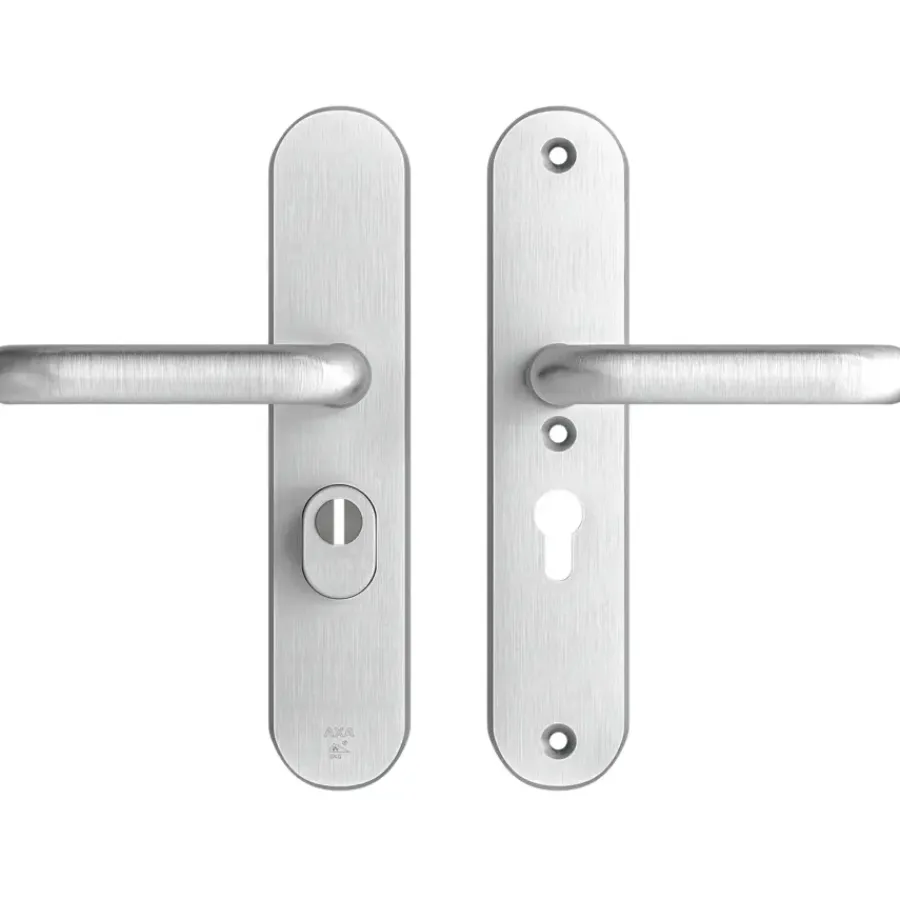 Deurbeslag Buitendeur|Deurklinken > AXA veiligheidsbeslag Oval achterdeur aluminium langschild met SKG 3-sterren 55 mm
