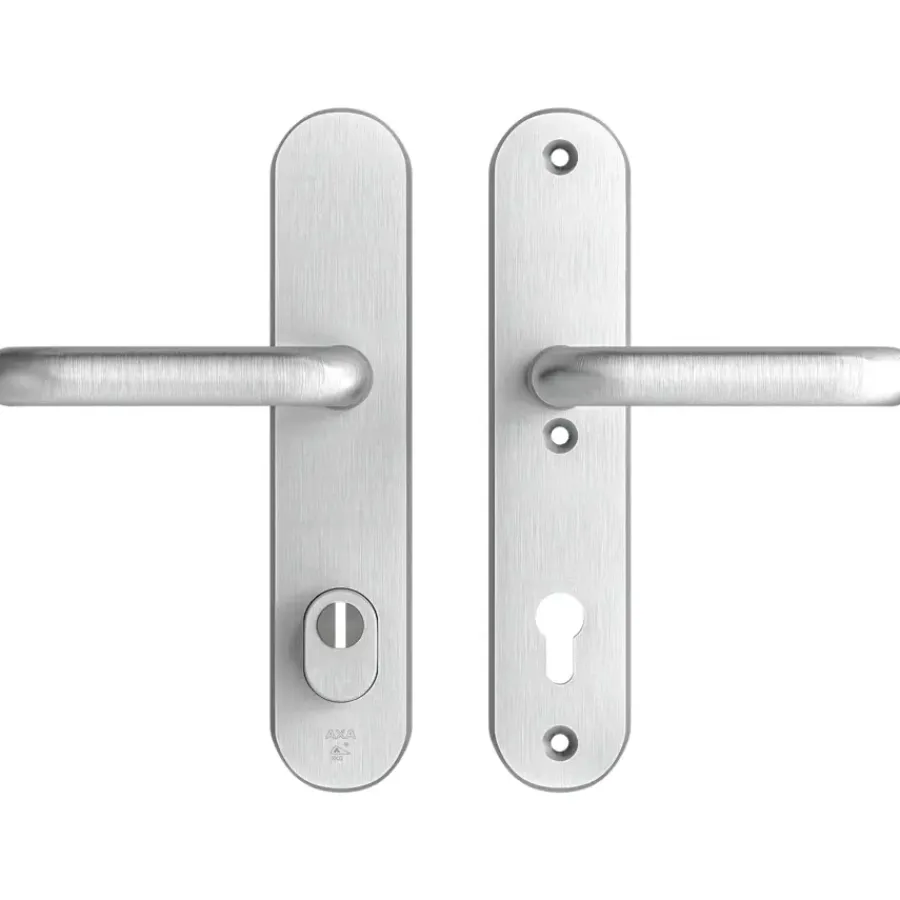 Deurbeslag Buitendeur|Deurklinken > AXA veiligheidsbeslag Oval achterdeur aluminium langschild met SKG 3-sterren 92 mm