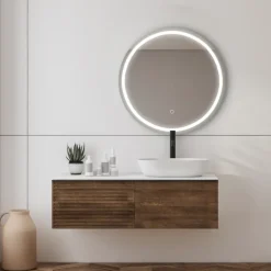 Badkamerspiegel Isla met verlichting rond 60 x 60 cm ø 60 cm met lijst chroom