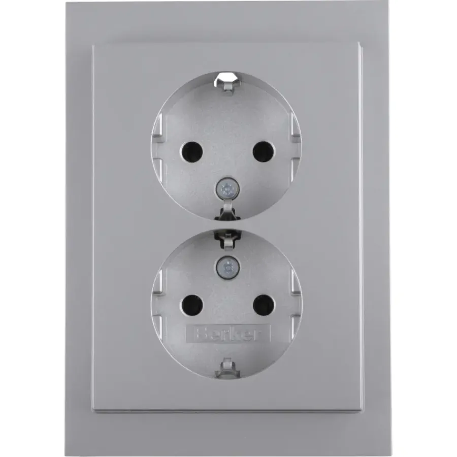 Inbouw Schakelmateriaal|Stopcontacten & Overige Contactdozen > Berker K5 Dubbel Stopcontact Geaard RVS