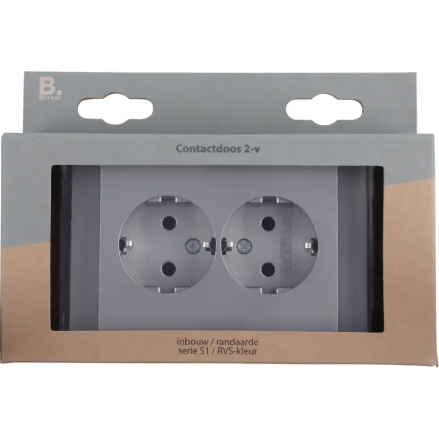 Inbouw Schakelmateriaal|Stopcontacten & Overige Contactdozen > Berker K5 Dubbel Stopcontact Geaard RVS