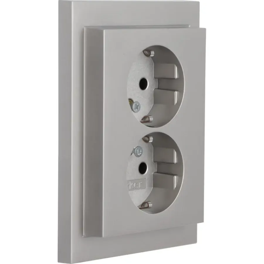 Inbouw Schakelmateriaal|Stopcontacten & Overige Contactdozen > Berker K5 Dubbel Stopcontact Geaard RVS