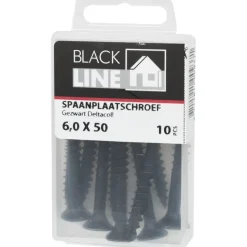 Blackline spaanplaatschroef zwart TX-25 6.0x50 mm 10 stuks