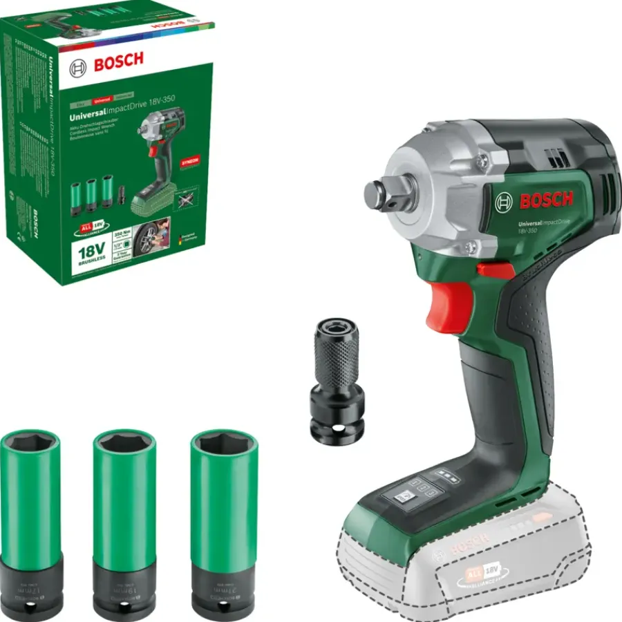 Overig Accu Gereedschap|Sleutels- En Doppensets > Bosch 18V slagmoersleutel ImpactDrive 350Nm incl. 3-delige krachtdoppenset (zonder accu)