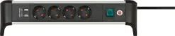 Stekkerdozen > Brennenstuhl Stekkerdoos met schakelaar en USB 4-voudig zwart/grijs 1,8 meter snoer