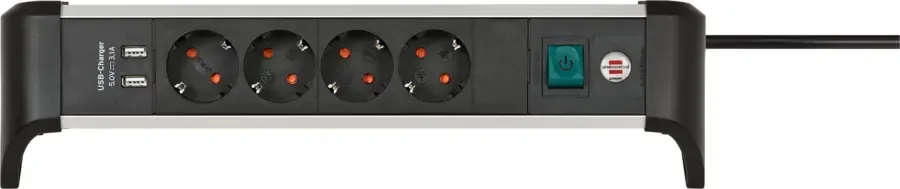 Stekkerdozen > Brennenstuhl Stekkerdoos met schakelaar en USB 4-voudig zwart/grijs 1,8 meter snoer
