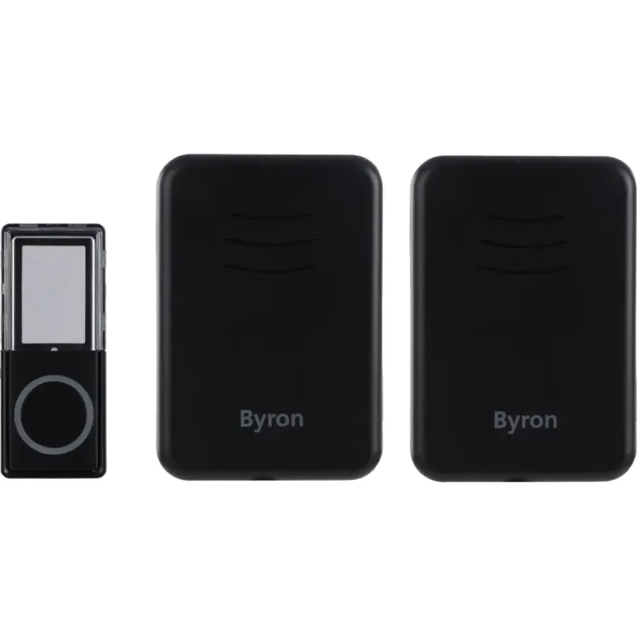 Intercoms & Deurbellen|Elektronische Beveiliging > Byron DBY-22354 Draadloze deurbel Complete set 150m Zwart
