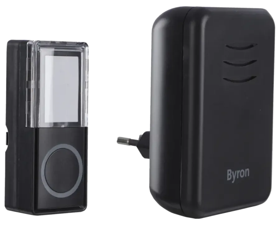Intercoms & Deurbellen|Elektronische Beveiliging > Byron DBY-22352 Draadloze deurbelset plugin 150m Zwart