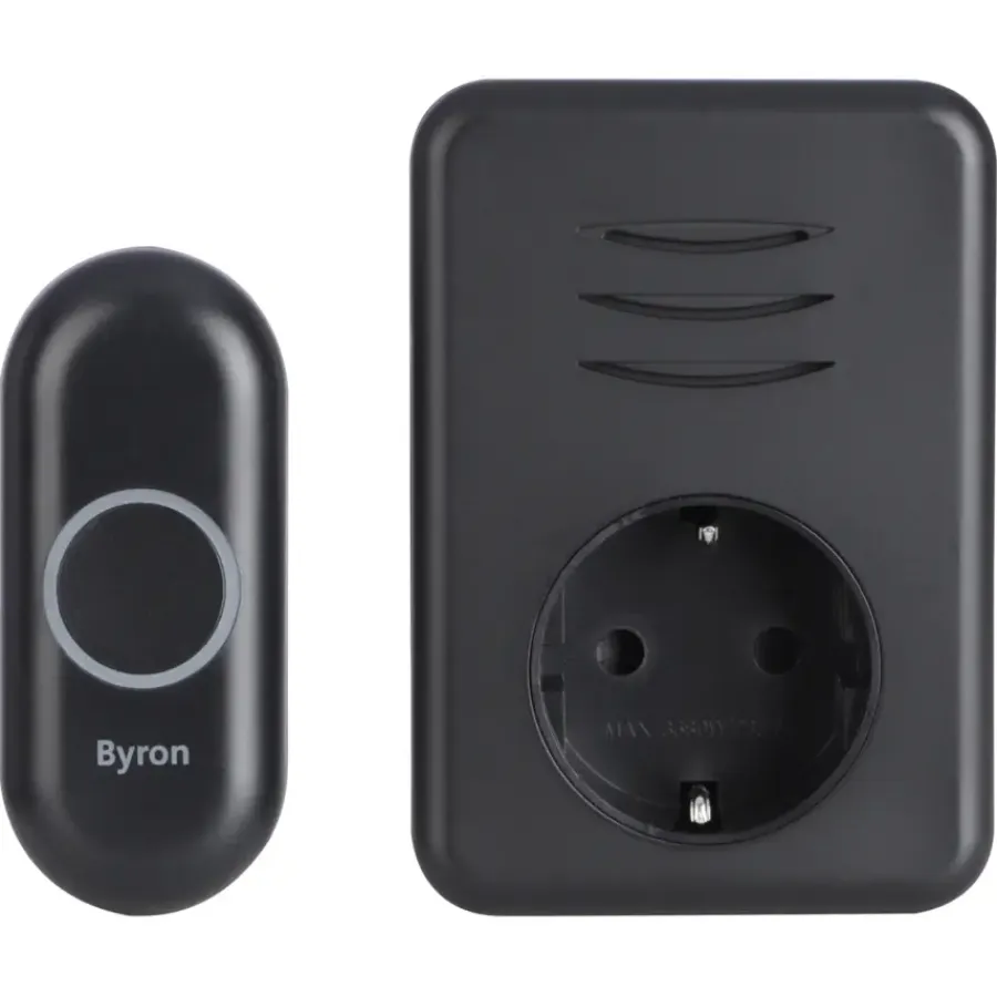 Intercoms & Deurbellen|Elektronische Beveiliging > Byron DBY-22353 Draadloze deurbelset plugin met stopcontact 150m zwart