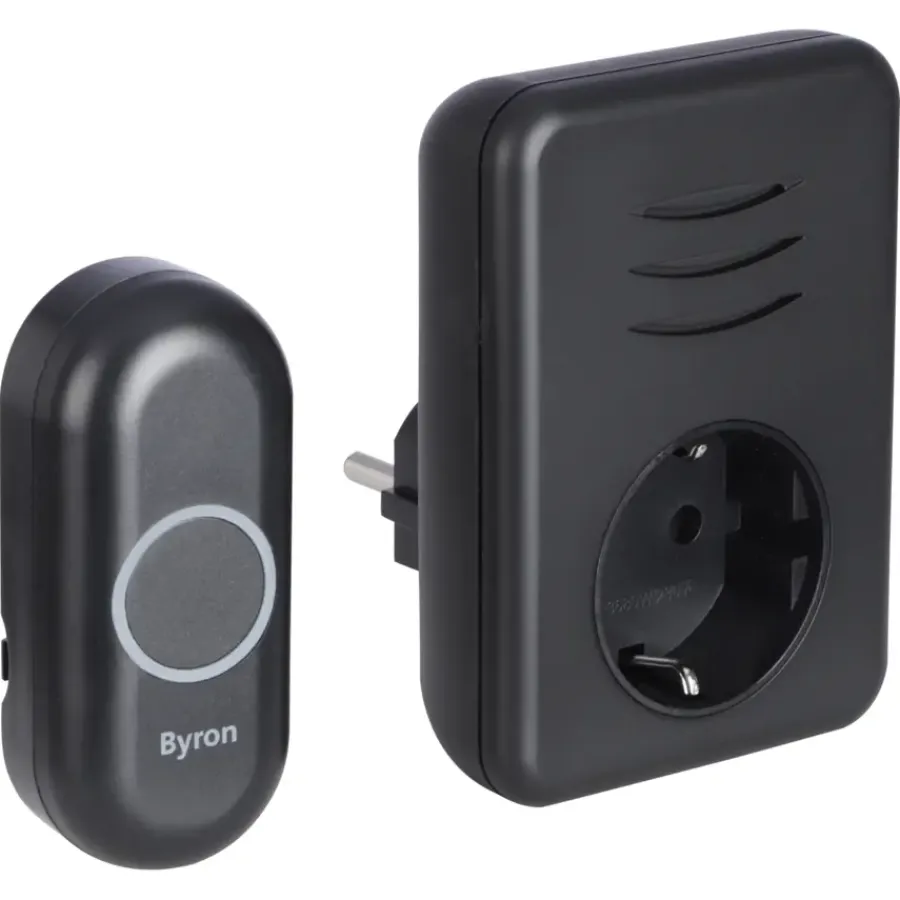 Intercoms & Deurbellen|Elektronische Beveiliging > Byron DBY-22353 Draadloze deurbelset plugin met stopcontact 150m zwart