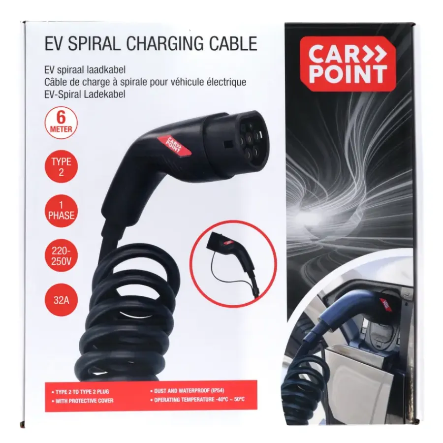 Verlengsnoeren > Carpoint spiraal laadkabel elektrische auto type 2 - 2 32a 1ph 6 meter