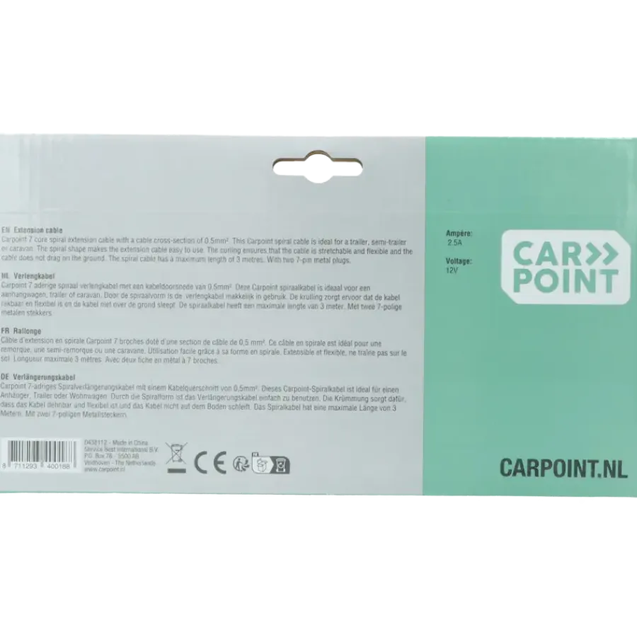 Verlengsnoeren > Carpoint Verlengkabel voor aanhanger 7P 12V Min 65cm, Max 270cm ø1,2cm