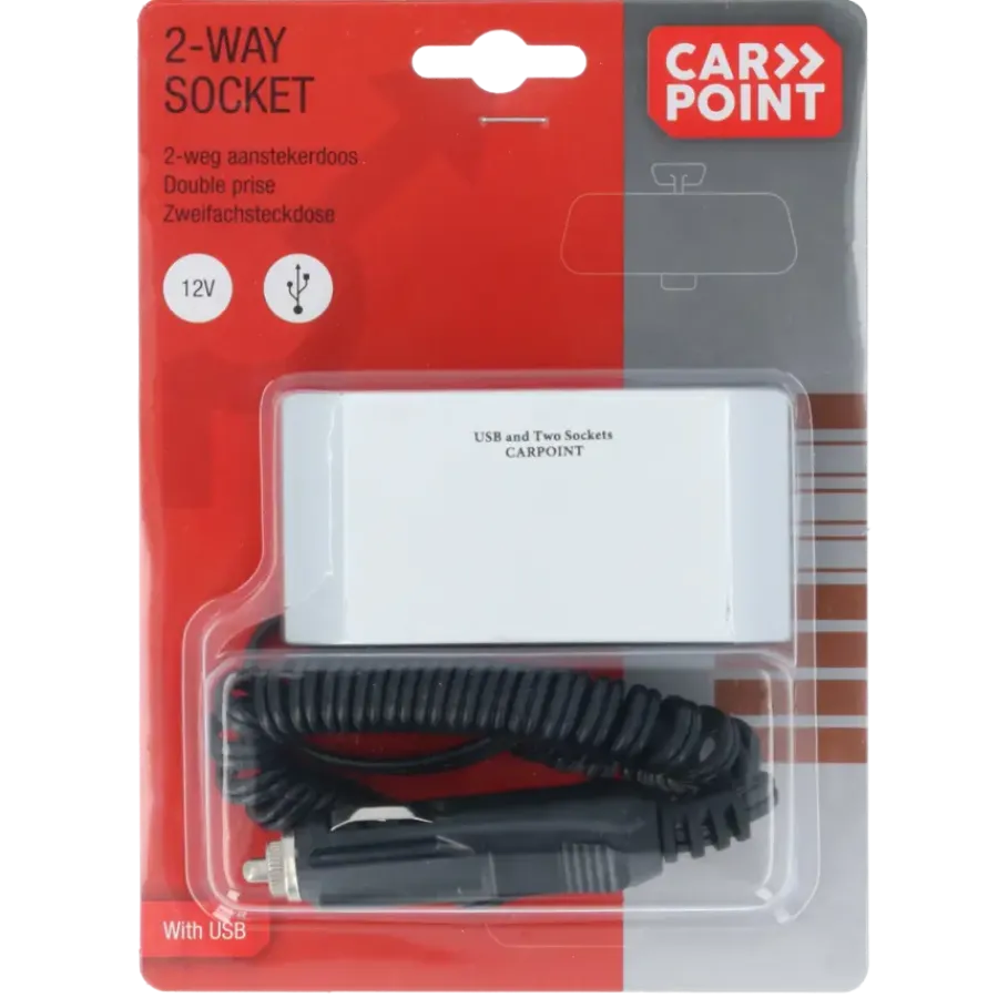 Interieuraccessoires > Carpoint 2-weg 12V stekkerdoos 2x12V en 1X USB