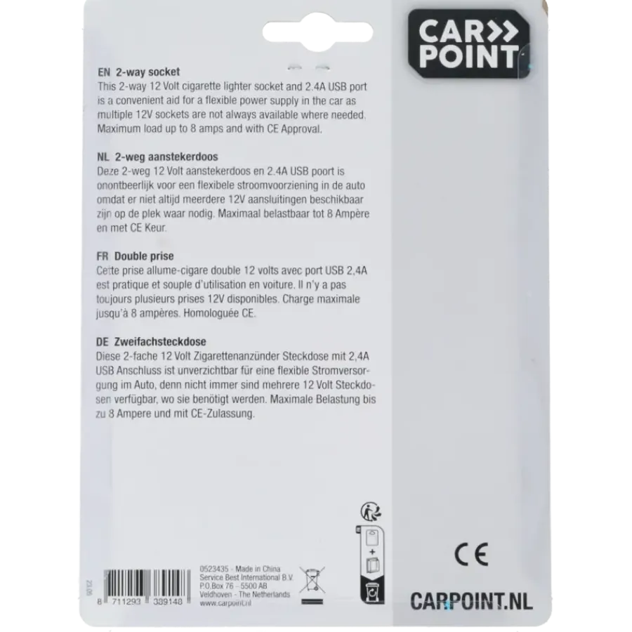 Interieuraccessoires > Carpoint 2-weg 12V stekkerdoos 2x12V en 1X USB