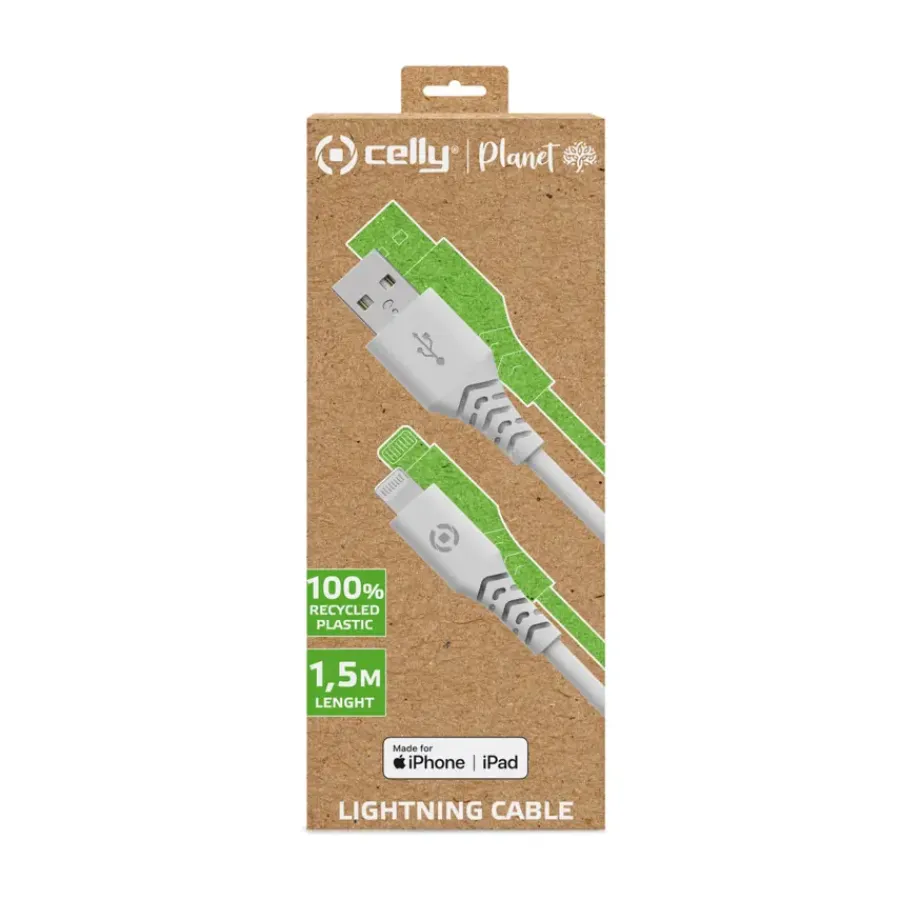 Computeraccessoires > Celly Planet USB-A lightning kabel wit 1,5 meter
