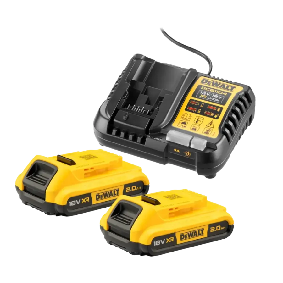 Overige Elektrisch Gereedschap Accessoires > DeWALT 18V XR 2 accu's 2.0Ah + acculader / snellader DCB1104D2-QW