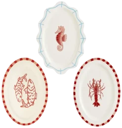 Dienblad ovaal rood 3 assorti - l44xb30xh3cm