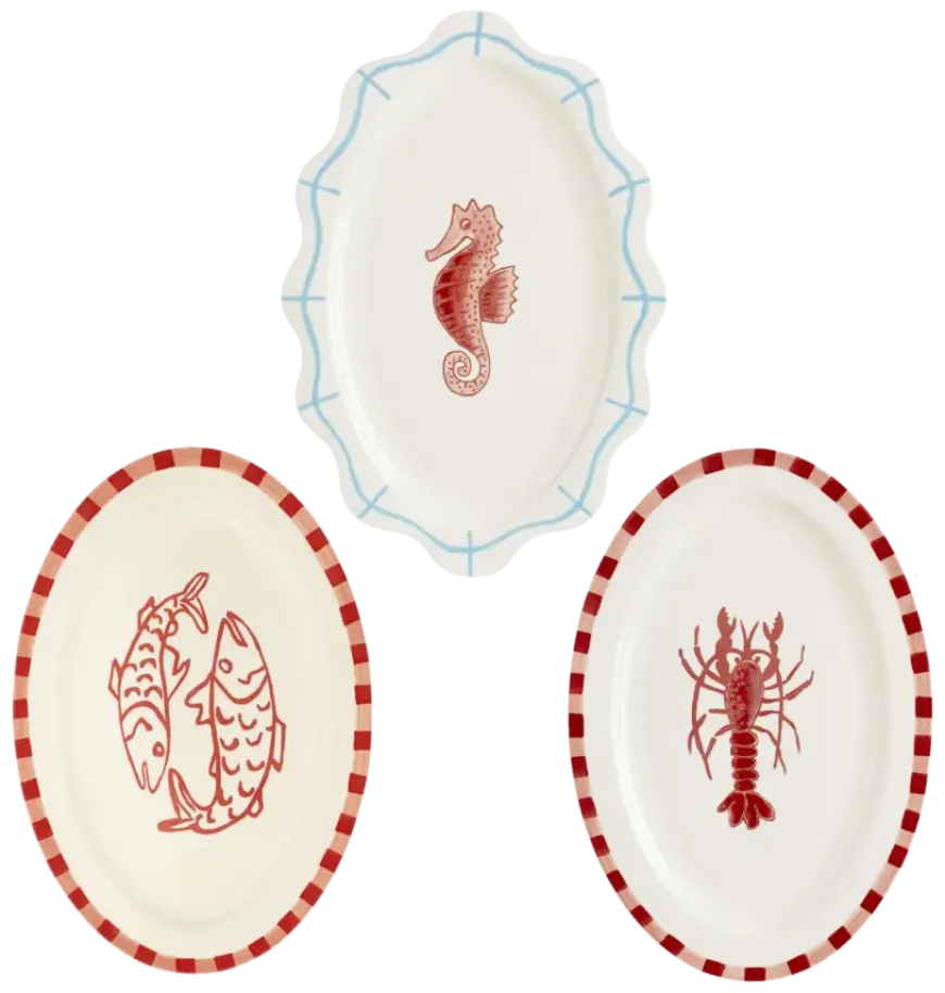 Dienblad ovaal rood 3 assorti - l44xb30xh3cm