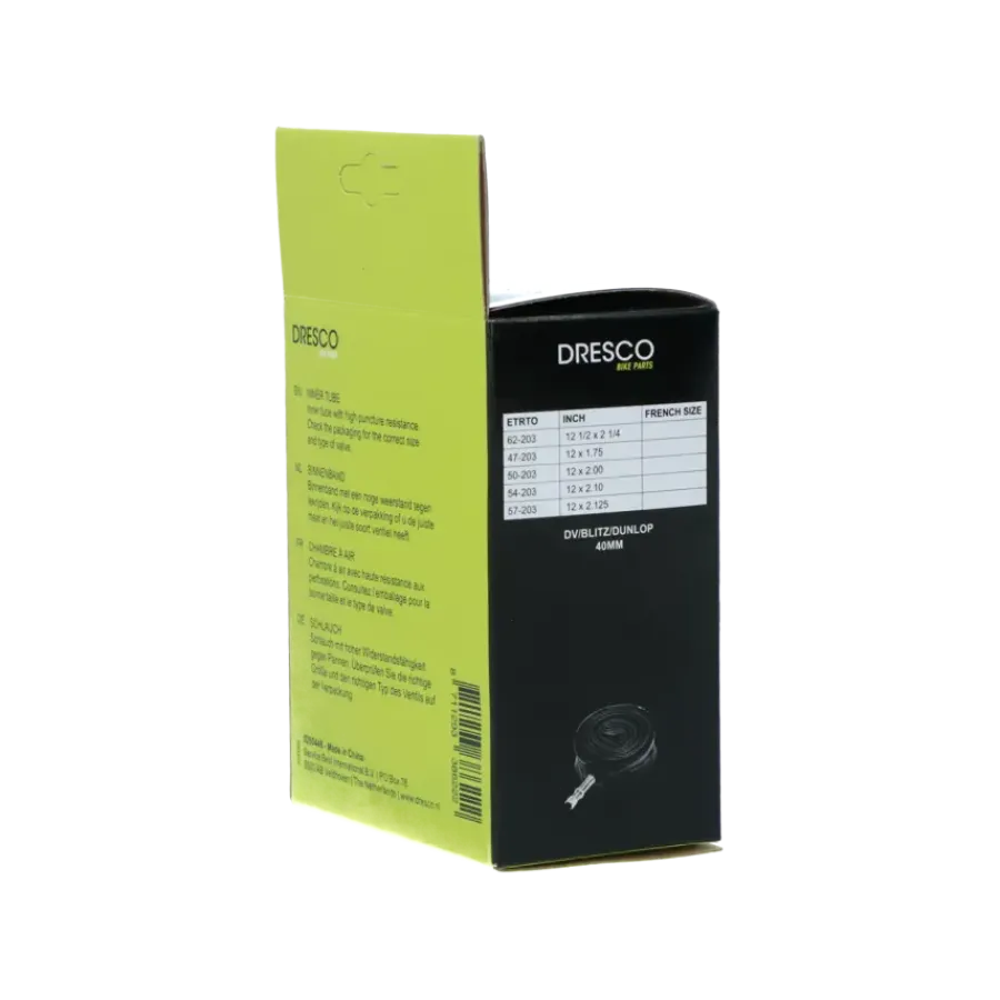 Fietsbanden > Dresco binnenband 12 x1 1/2 x 2 1/4 (47/62-203) dunlop 40mm