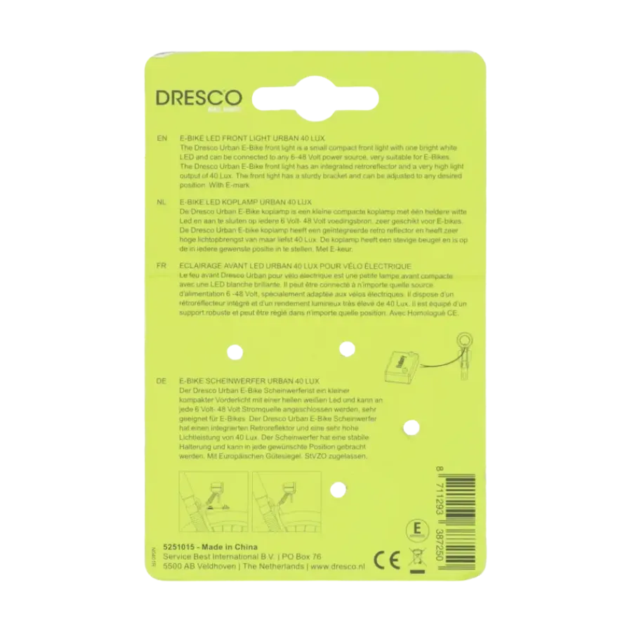 Fietsverlichting > Dresco Urban E-Bike koplamp 40LUX
