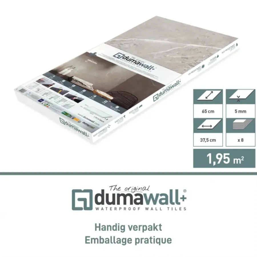 PVC Wandtegels & Panelen|Wandpanelen > Dumaplast Dumawall+ wandtegel kunststof Evora glans 1,95m² 37,5x65cm 8 stuks