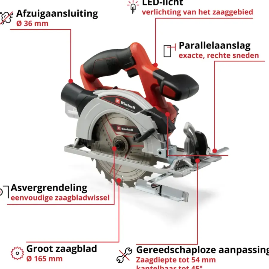Accu Cirkelzaag|Zaagmachines & -tafels > EINHELL 18V cirkelzaag TE-CS 18/165 LI (zonder accu)
