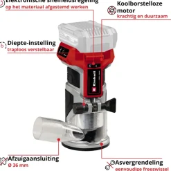 Overig Accu Gereedschap|Frees, Slijp & Schaafmachines > EINHELL 18V kantenfrees TP-ET 18 LI BL (zonder accu)