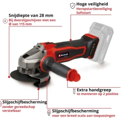 Accu Haakse Slijper|Frees, Slijp & Schaafmachines > EINHELL 18V slijptol / haakse slijper 115mm TE-AG 18/115-2 LI (zonder accu)