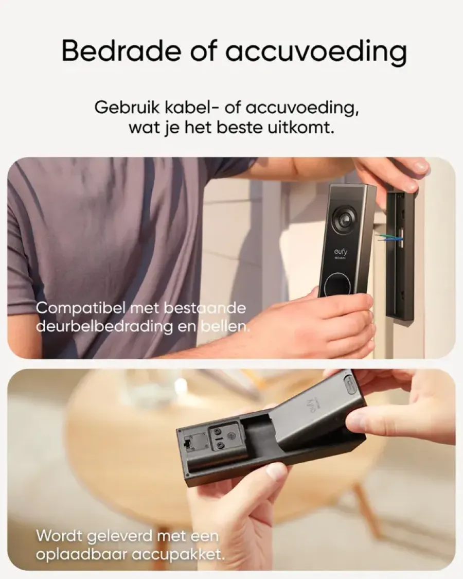 Intercoms & Deurbellen|Elektronische Beveiliging > Eufy Video Deurbel E340 2 camera's Zwart Uitbreiding