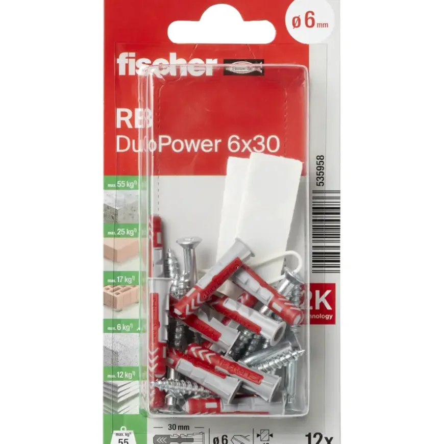 Fischer DuoPower plankbevestigingset 6x30 mm 12 stuks